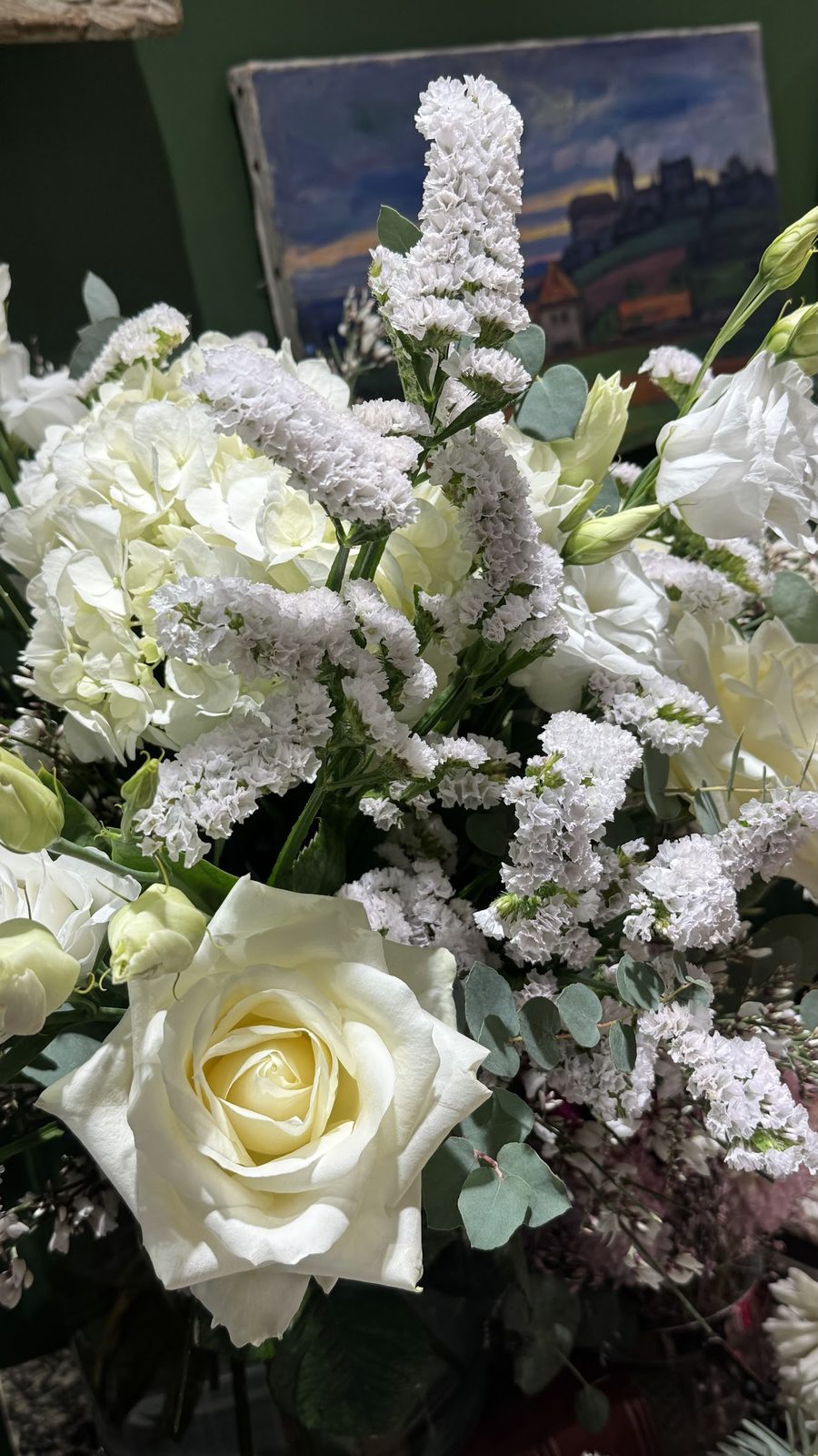 Bouquet blanc, roses et lisianthus